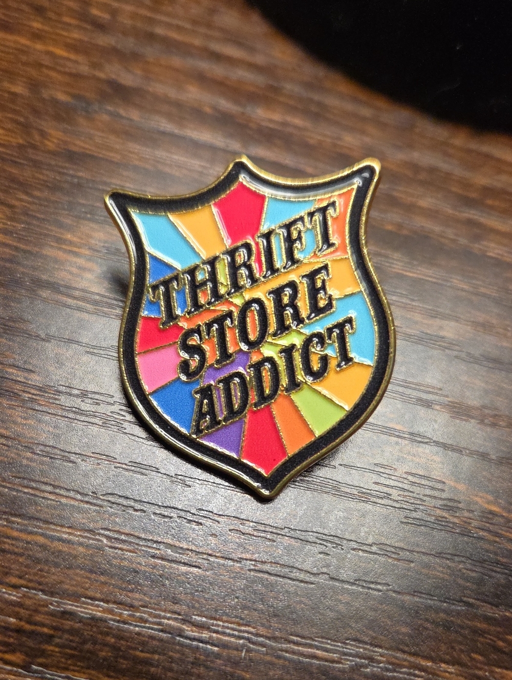 Thrift Store Addict Multicolor Enamel Pin - Home Accents